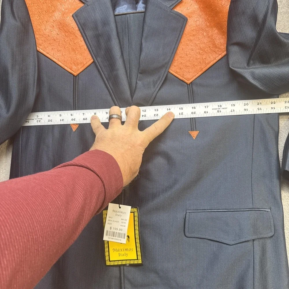 Western Chalino Sanchez Style Blue Suit 70s Rockabilly Jacket Pants Mens 44/36